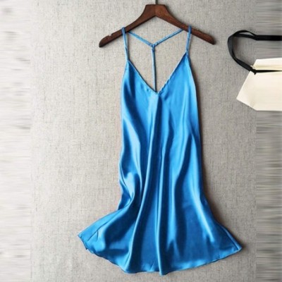 Nightgowns & Sleepshirts Women Sexy Satin Nightgown-Sexy Satin Sleepwear Babydoll Lingerie Nightdress Pajamas - Skyblue - CP1...