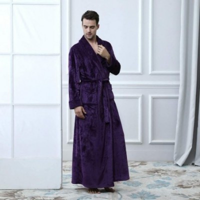 Robes Mens Thicken Velvet Robe Solid Color Bathrobe with Pocket Waistband Nightgown Pajamas - Purple - C418ALLKDSL