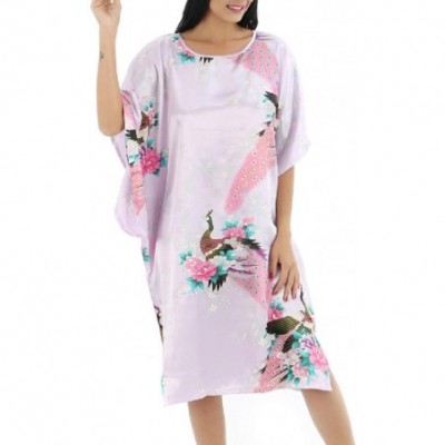 Nightgowns & Sleepshirts Crepe Satin Heavy Silk Kimono Nightgown with Chinese Gongbi Watercolour Painting-1 - 1 - C719CLIZSGX