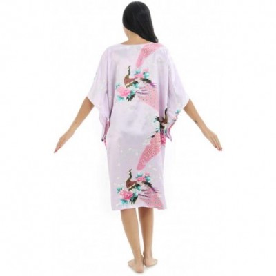 Nightgowns & Sleepshirts Crepe Satin Heavy Silk Kimono Nightgown with Chinese Gongbi Watercolour Painting-1 - 1 - C719CLIZSGX