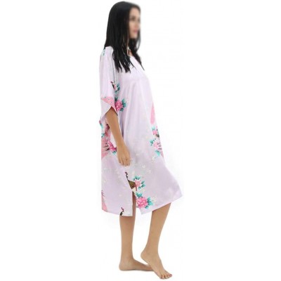 Nightgowns & Sleepshirts Crepe Satin Heavy Silk Kimono Nightgown with Chinese Gongbi Watercolour Painting-1 - 1 - C719CLIZSGX