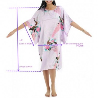 Nightgowns & Sleepshirts Crepe Satin Heavy Silk Kimono Nightgown with Chinese Gongbi Watercolour Painting-1 - 1 - C719CLIZSGX