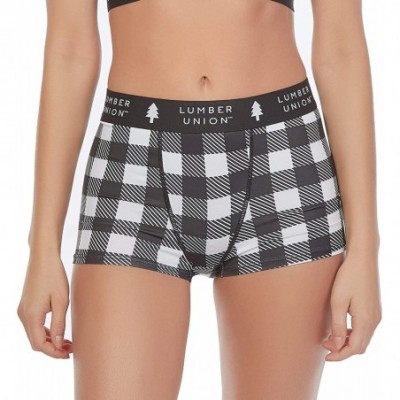 Panties Women's Soft Spandex High Waisted Boyshort Graphic Underwear - White Vintage Buffalo Plaid - CO18Y8HY3ZM