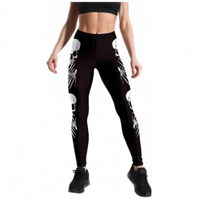 Slips Women Digital Skull Print High Waist Stretch Strethcy Fitness Leggings Yoga Pant - Black-2 - CJ199TA4AOM