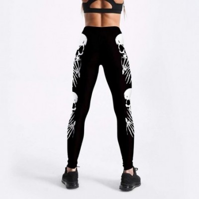 Slips Women Digital Skull Print High Waist Stretch Strethcy Fitness Leggings Yoga Pant - Black-2 - CJ199TA4AOM