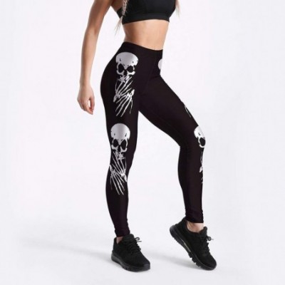 Slips Women Digital Skull Print High Waist Stretch Strethcy Fitness Leggings Yoga Pant - Black-2 - CJ199TA4AOM