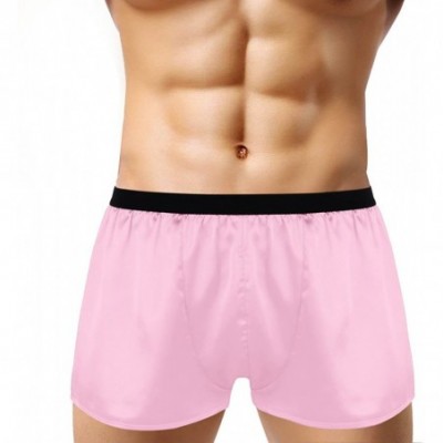 Boxers Men's Lightweight Faux Leather Boxer Briefs Swim Trunks Beach Shorts for Swimming Running Beach Pool - Pink - CA18QWCCA5A