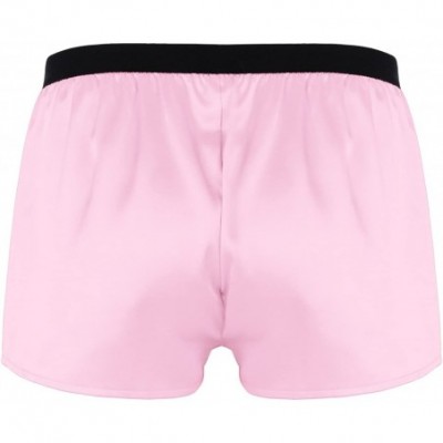 Boxers Men's Lightweight Faux Leather Boxer Briefs Swim Trunks Beach Shorts for Swimming Running Beach Pool - Pink - CA18QWCCA5A