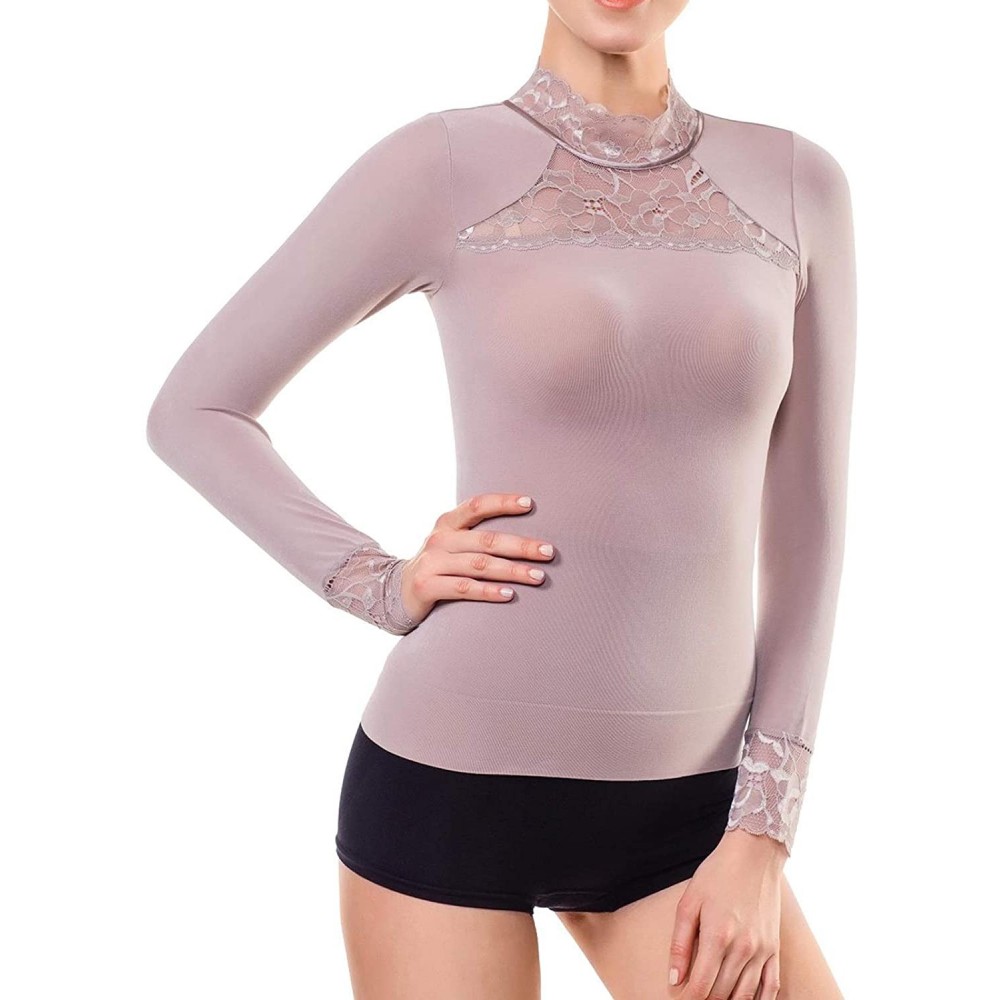 Thermal Underwear Womens Thermal Underwear Basic Slim Fit Long Sleeve T-Shirt for Waist Tummy and Bust Shaper - Nude - CS18ZX...