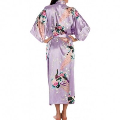 Robes Women Soft Plush 3/4 Sleeve Comfort Charmeuse Floral Printed Hoodie Robe - Light Purple - CG199SI89K6