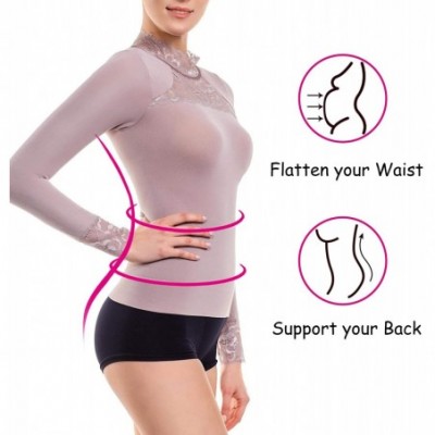 Thermal Underwear Womens Thermal Underwear Basic Slim Fit Long Sleeve T-Shirt for Waist Tummy and Bust Shaper - Nude - CS18ZX...