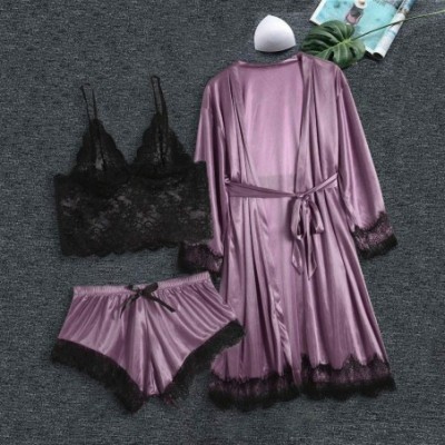 Sets 3pc Women's Exotic Chemises Negligees- Camisole Shorts Set Sexy Cami Tops + Lace Bra + Satin Shorts Pajama Sets - A-purp...