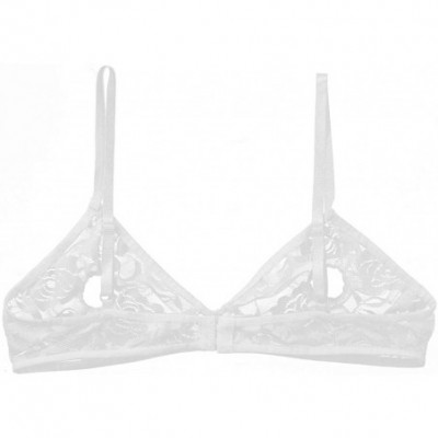 Bras Women's Stretch Lace Open Nipple Bra Underwear Wireless Plunge Bralette Bra - White - C118SLNRSE2