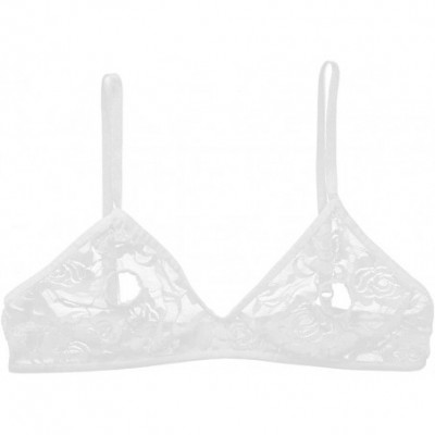 Bras Women's Stretch Lace Open Nipple Bra Underwear Wireless Plunge Bralette Bra - White - C118SLNRSE2