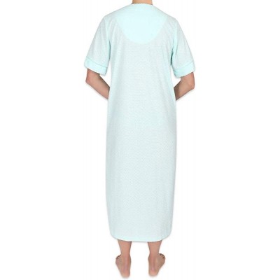 Robes Women's Long Terry Zipper Robe- with Short Sleeves- and Two Inset Side Pockets - Aqua - CR1963C8K5L