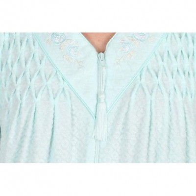 Robes Women's Long Terry Zipper Robe- with Short Sleeves- and Two Inset Side Pockets - Aqua - CR1963C8K5L