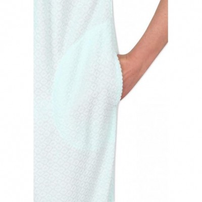 Robes Women's Long Terry Zipper Robe- with Short Sleeves- and Two Inset Side Pockets - Aqua - CR1963C8K5L