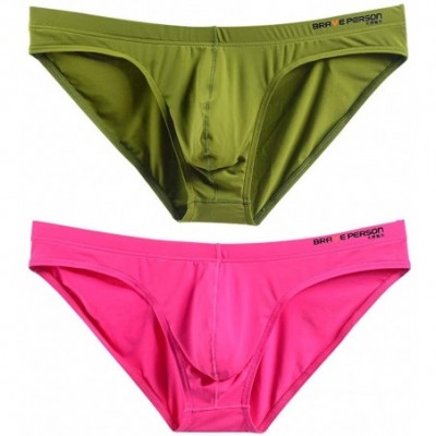 Bikinis Men's 2-Pack Nylon Contour Pouch Bikini Brief - Pink/Green - CY197X2TMK4