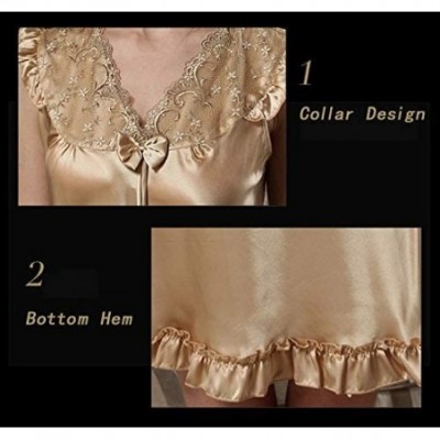 Robes Women's Silk Pajamas-1-Piece Nightdress Skirt-3 Colors-Laces-100% Silk(Main Fabric)-3 Colors-真丝睡衣 - Gold - CI19DEYQ0A9