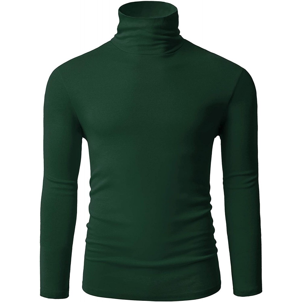 Thermal Underwear Men Thermal Turtleneck Long Sleeve Knitted Pullover Basic Slim Fit Casual T Shirts - Dark Green - CD18AOE0HET