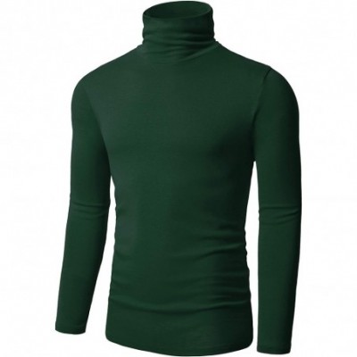 Thermal Underwear Men Thermal Turtleneck Long Sleeve Knitted Pullover Basic Slim Fit Casual T Shirts - Dark Green - CD18AOE0HET