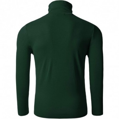 Thermal Underwear Men Thermal Turtleneck Long Sleeve Knitted Pullover Basic Slim Fit Casual T Shirts - Dark Green - CD18AOE0HET