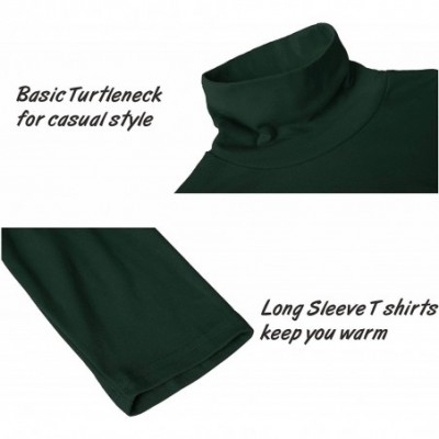 Thermal Underwear Men Thermal Turtleneck Long Sleeve Knitted Pullover Basic Slim Fit Casual T Shirts - Dark Green - CD18AOE0HET