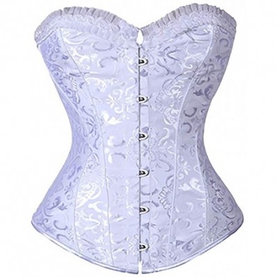 Bustiers & Corsets Women's Sexy Bustier Corset Flower Pattern Back Lace up Waist Cincher Bustier - White - CR18I7AZLME