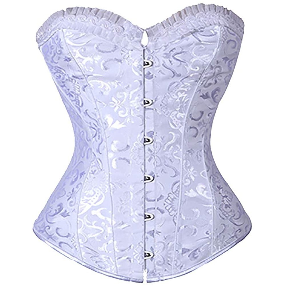 Bustiers & Corsets Women's Sexy Bustier Corset Flower Pattern Back Lace up Waist Cincher Bustier - White - CR18I7AZLME