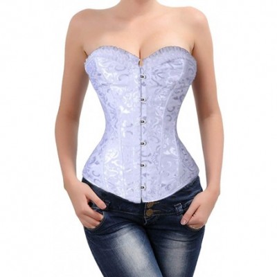 Bustiers & Corsets Women's Sexy Bustier Corset Flower Pattern Back Lace up Waist Cincher Bustier - White - CR18I7AZLME