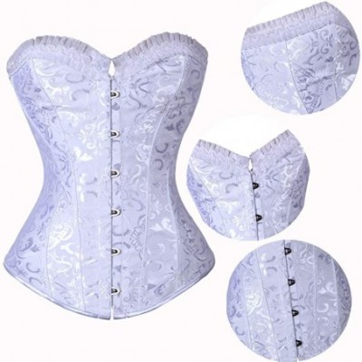 Bustiers & Corsets Women's Sexy Bustier Corset Flower Pattern Back Lace up Waist Cincher Bustier - White - CR18I7AZLME