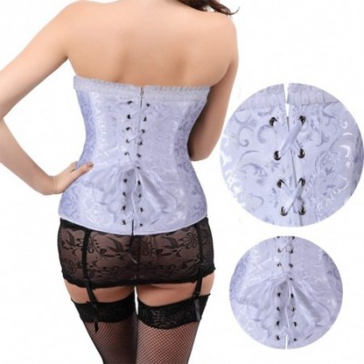 Bustiers & Corsets Women's Sexy Bustier Corset Flower Pattern Back Lace up Waist Cincher Bustier - White - CR18I7AZLME