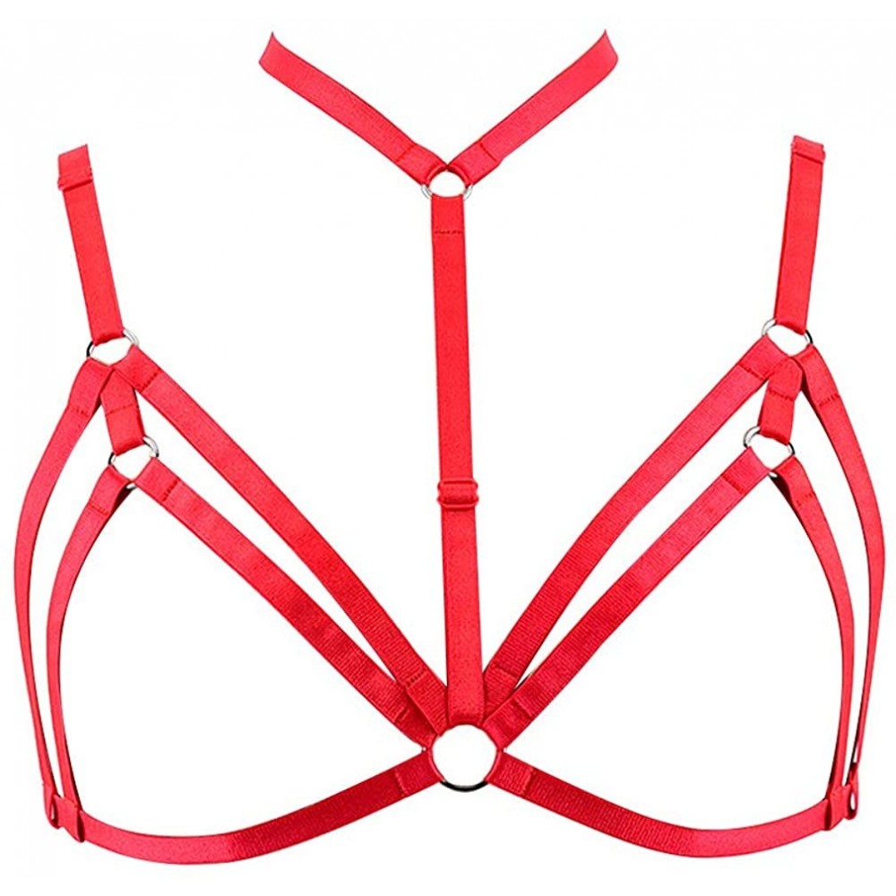 Bras Adjustable Size Punk Gothic Clothing Carnival Party Harness Bra Women Caged Bralette - Red - C918R3ZAM5S