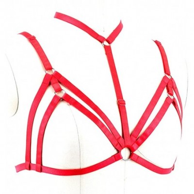 Bras Adjustable Size Punk Gothic Clothing Carnival Party Harness Bra Women Caged Bralette - Red - C918R3ZAM5S