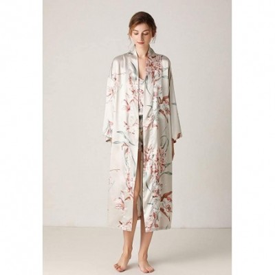 Robes Sexy Lingerie Pajamas for Women Floral Sling Camisole Ruffle Shorts Nightgown with Bathrobe - Beige - CH198Y3ON83