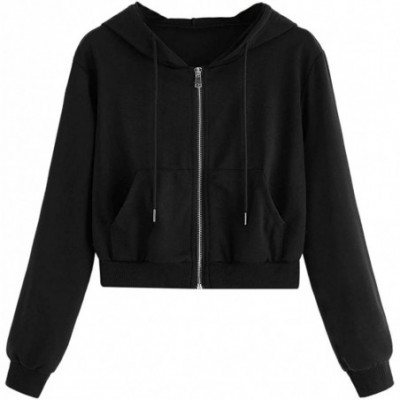 Thermal Underwear Women's Solid Long Sleeve Hooded Jacket Casual Zipper Pocket Sweatshirt Tops Hoodies Black - C3194G3QEOT