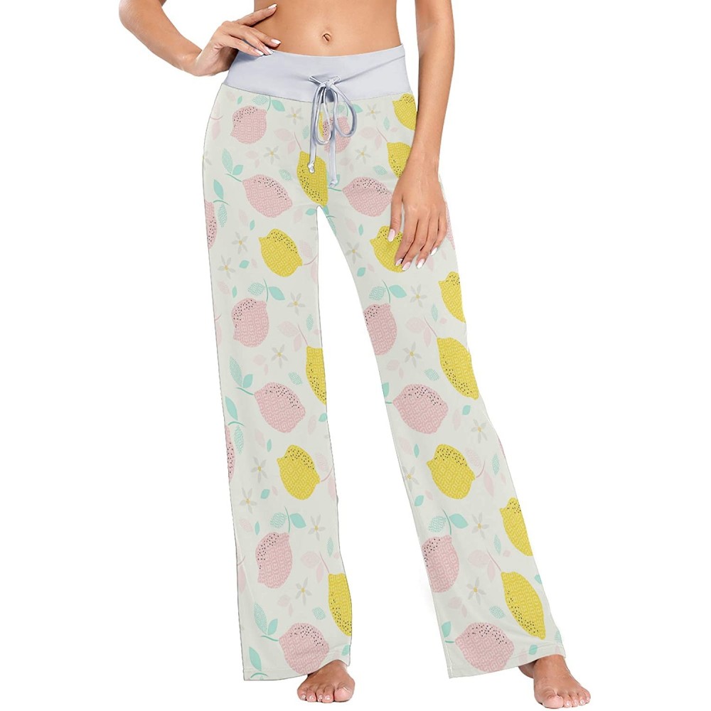 Bottoms Pink Yellow Fruit Lemon Women's Pajama Pants Lounge Sleep Wear - Multi - C219C9EMDAE