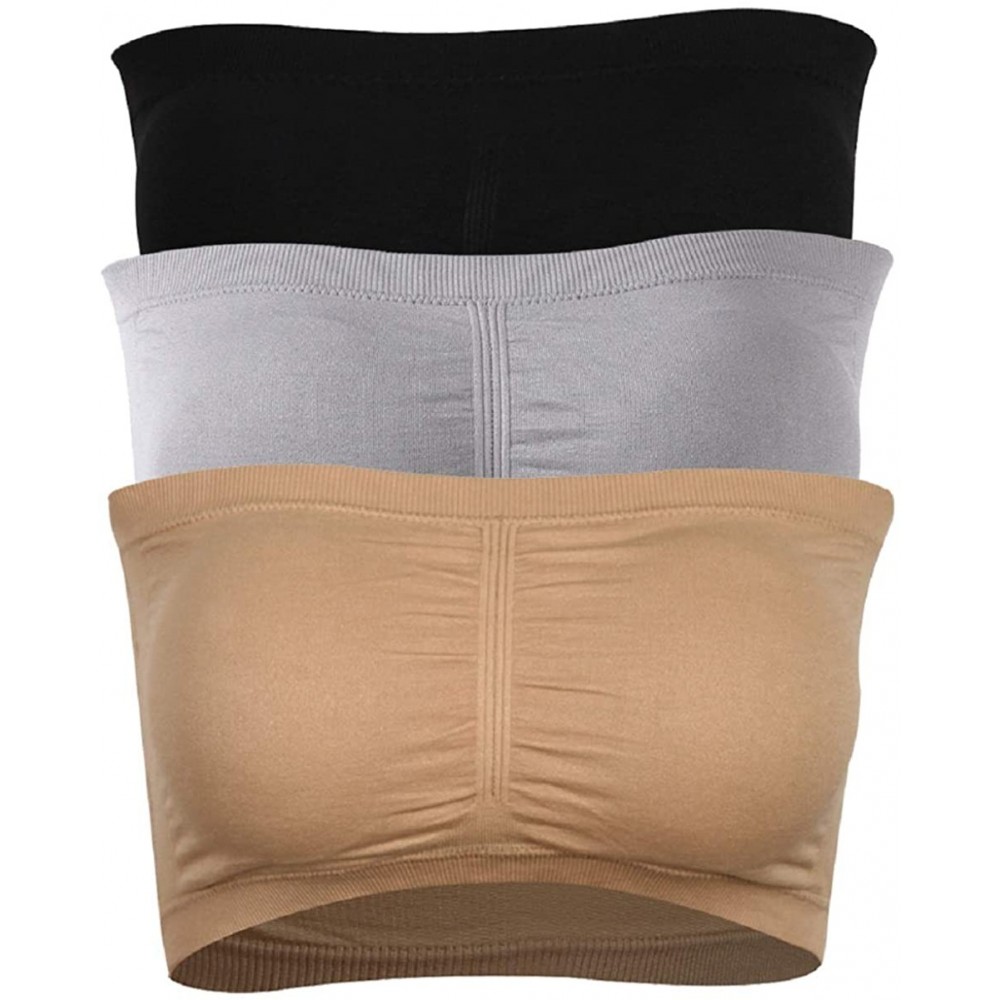 Bras Women's Bandeau Bra Strapless Seamless Padded Bandeau Tube Bra Top 2-4 Pack - 01/3 Pack-black+nude+grey - C518RHD7DYI