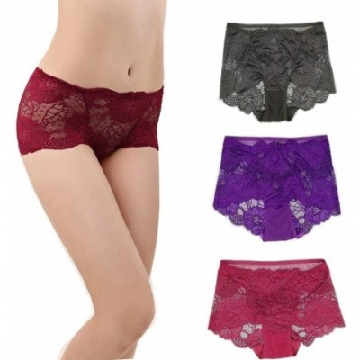 Panties Women's Underwear Lace Underwear Hipster Panties Cotton/Spandex Multi Colors Panties - Red-black-purple - CJ18O54KGGW