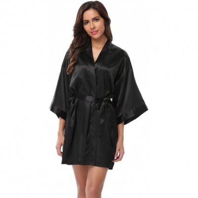 Robes Womens Satin Robes for Wedding Silky Bathrobe Bride and Bridesmaids Nightgown with Rhinestones Black Bridesmaid - CJ12G...