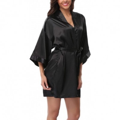 Robes Womens Satin Robes for Wedding Silky Bathrobe Bride and Bridesmaids Nightgown with Rhinestones Black Bridesmaid - CJ12G...