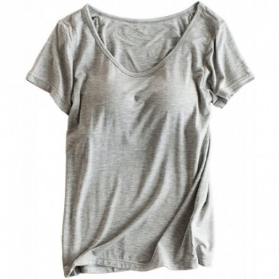 Nightgowns & Sleepshirts Womens Modal Built-in Padded Bra Active Camisole Yoga Casual Tops T-Shirt - B Grey - CE18WEIR9Q9