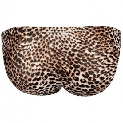 Briefs Men's Briefs Low Rise Sexy Leopard Print Bulge Pouch Underwear - Brown - CJ18Y95YHH2