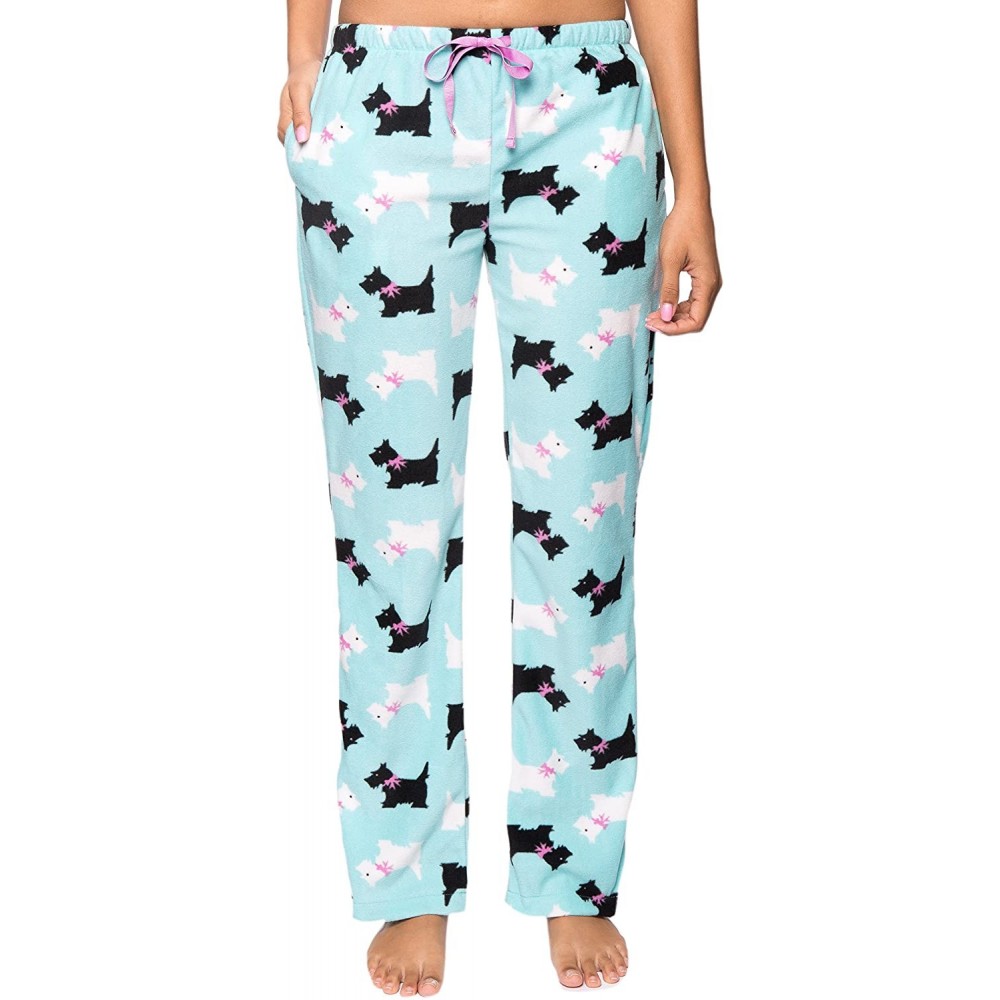 Bottoms Twin Boat Womens Fleece Pajama Pants - Winter Pajamas for Women - Scotties Aqua - CR12LHS8269