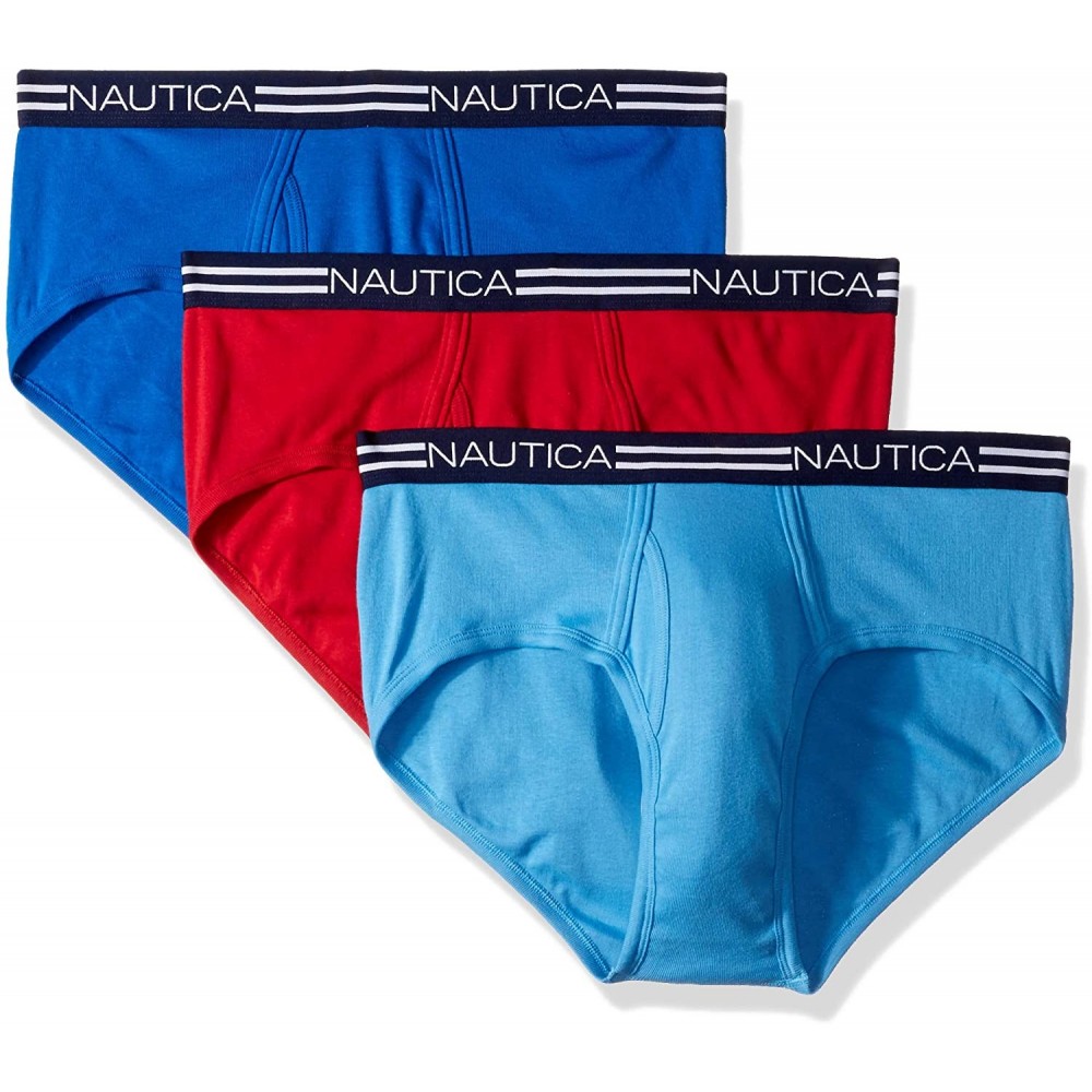 Briefs Men's Cotton Classic Multipack Briefs - Sea Cobalt/Aero Blue/Nautica Red - C518GQANS7X