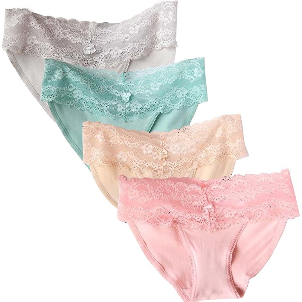 Panties Womens/Teen Girls Cotton Brief Underwear with Lace Low Rise Bikini Lingerie Panty 4 Pack Set - 4 Pack Underwear 026 -...