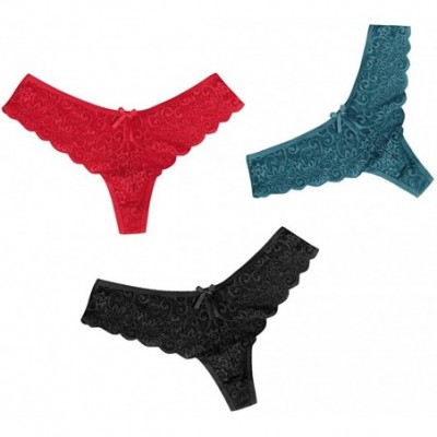 Thermal Underwear Women Sexy G-String Panties-3 Pack Lace Hollow Out Lingerie Low Waist Underwear Sleepwear Thong Underpants ...