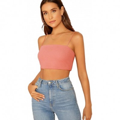 Camisoles & Tanks Women's Sexy Spaghetti Strap Sleeveless Vest Crop Cami Top - Pink-3 - CV1906DH4SS