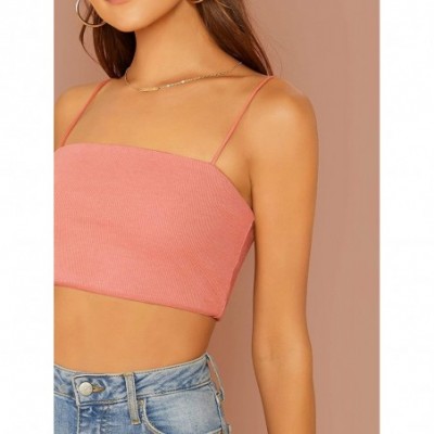 Camisoles & Tanks Women's Sexy Spaghetti Strap Sleeveless Vest Crop Cami Top - Pink-3 - CV1906DH4SS