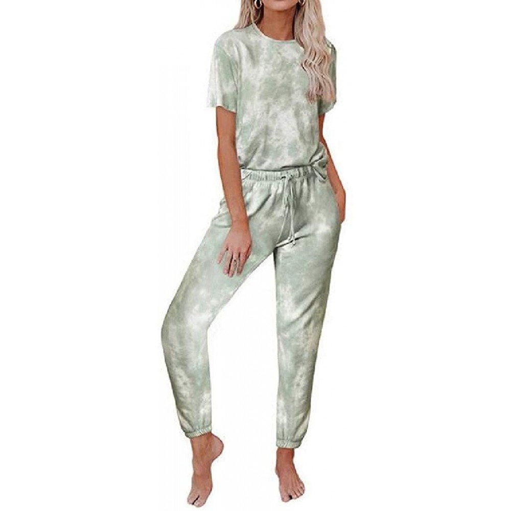 Sets Women Homwear Jogging Pants Trousers Tie-Dyed Casual Long/Short-Sleeve Pajamas PJ Set - 30 - CN19D0WSEC8